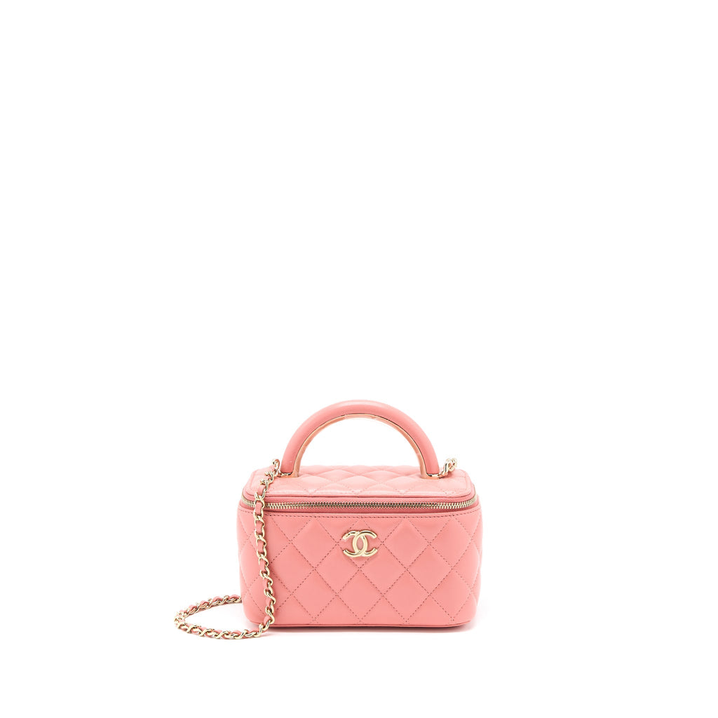 Chanel 22A Top Handle Long Vanity Case Lambskin Pink L (Microchip)