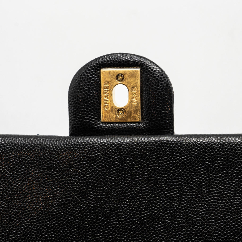 Chanel Quilted Flap Bag with Double and CC Logo Chain Caviar Black  (Microchip)