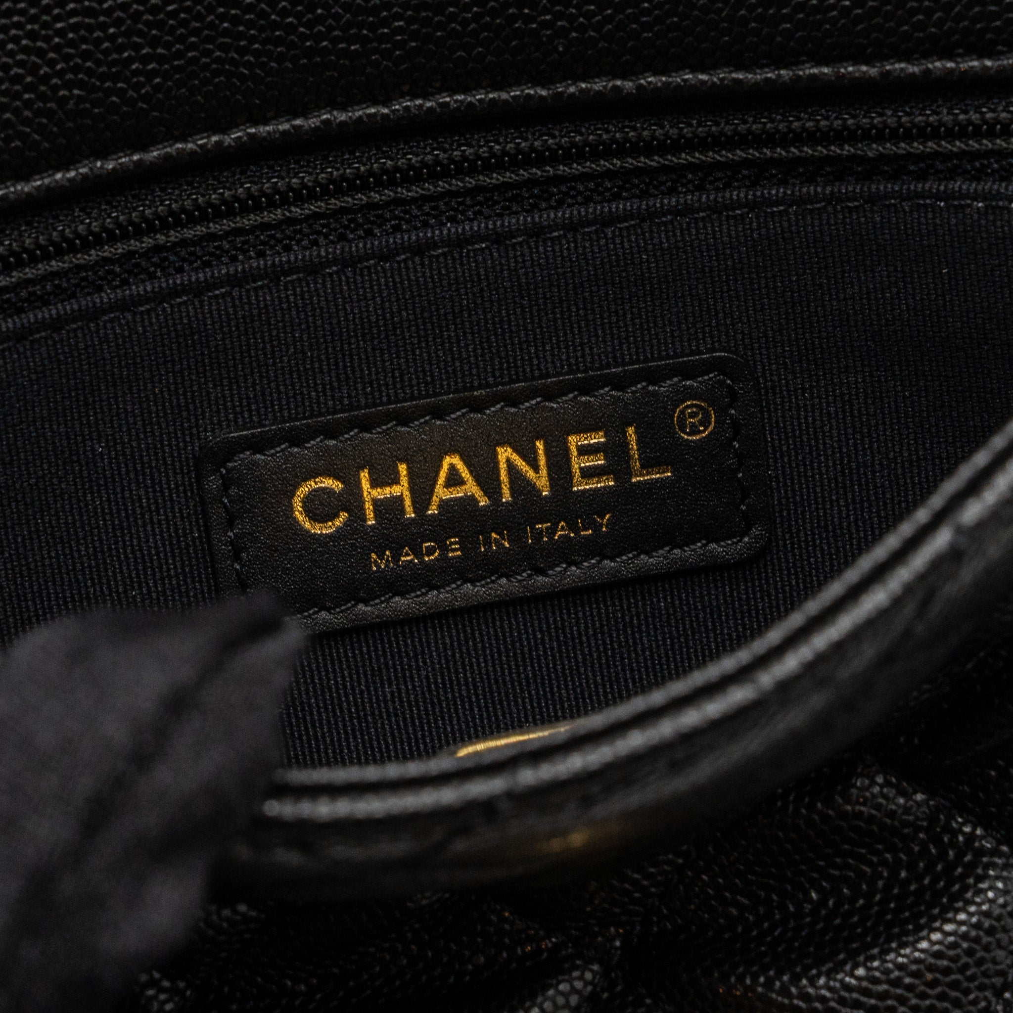 Chanel Quilted Flap Bag with Double and CC Logo Chain Caviar Black  (Microchip)