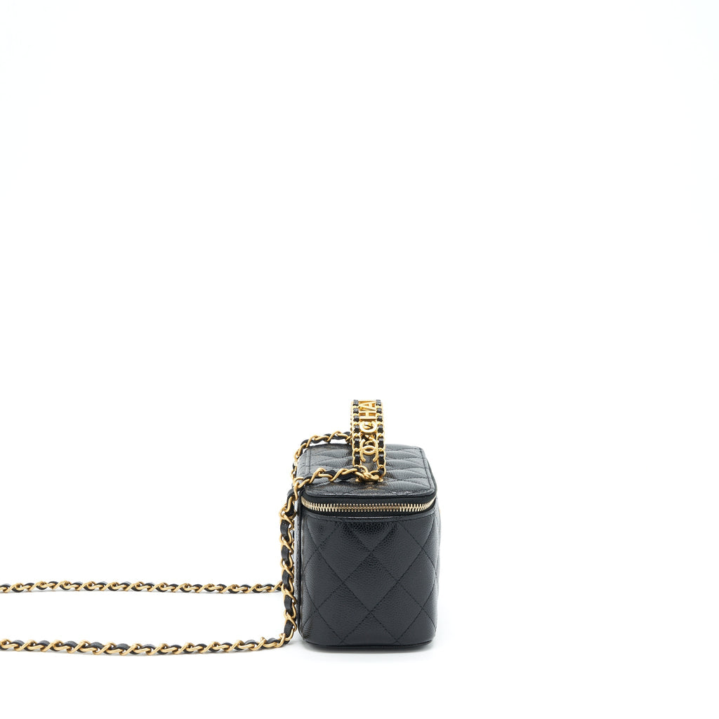 Chanel 22S Letter Top Handle Long Vanity With Chain Caviar Black