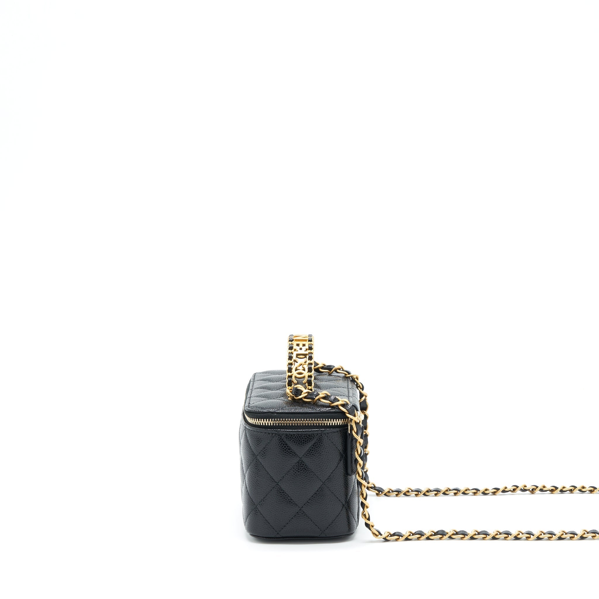 Chanel 22S Letter Top Handle Long Vanity With Chain Caviar Black