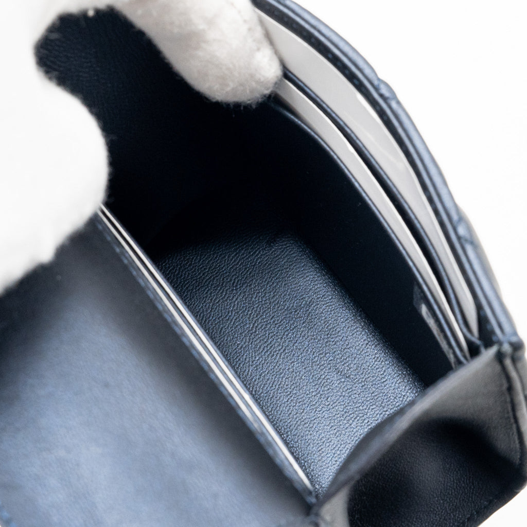 Chanel Top Handle Mini Flap Bag Lambskin Metallic Blue L (Microchip)