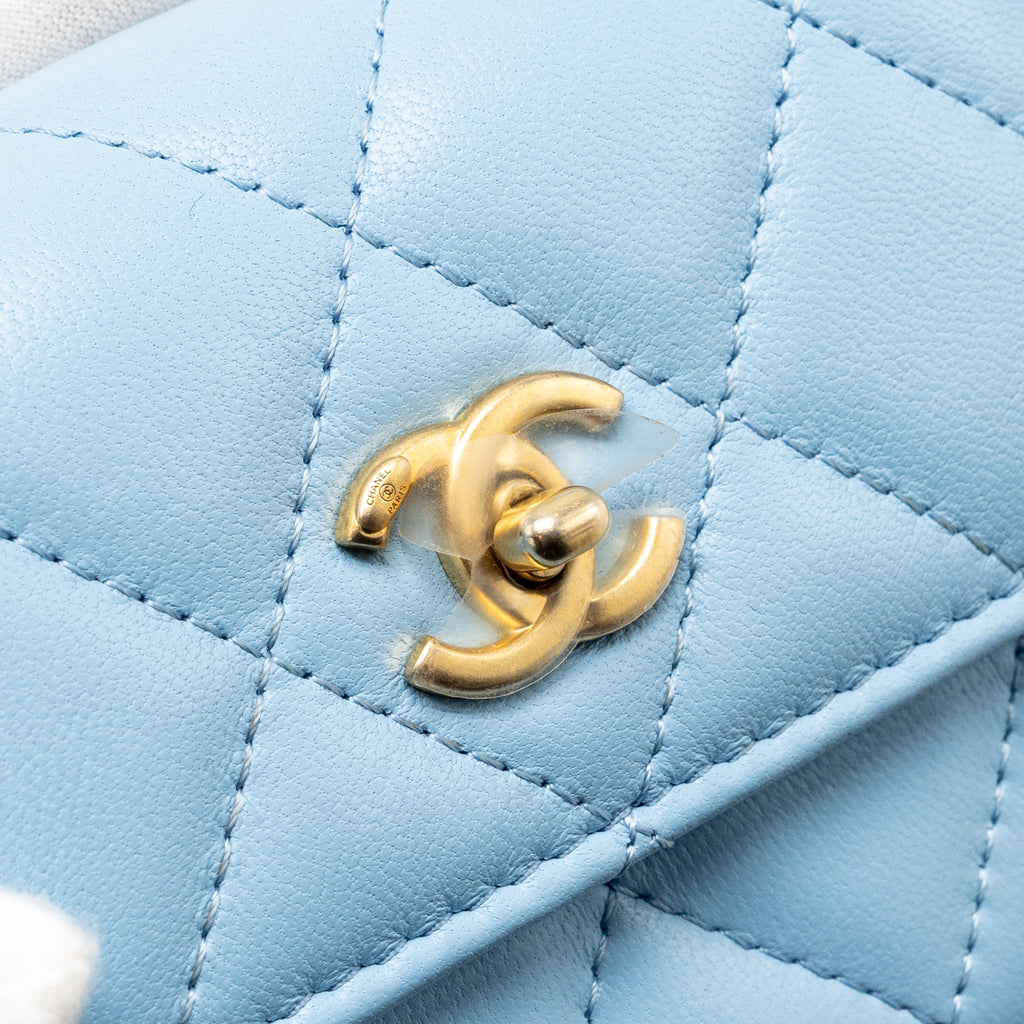 Chanel Pearl crush mini flap wallet with chain lambskin blue