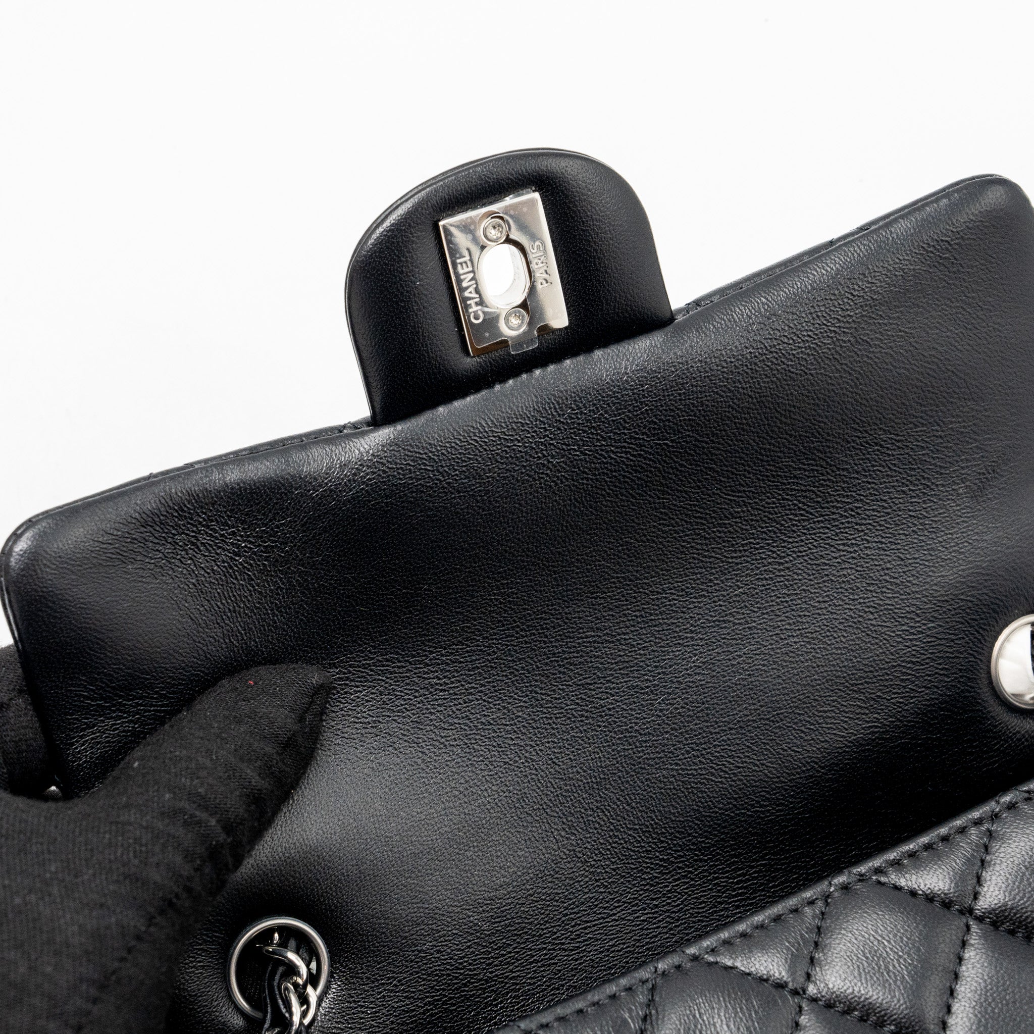 Chanel mini rectangular flap bag lambskin black  (microchip)