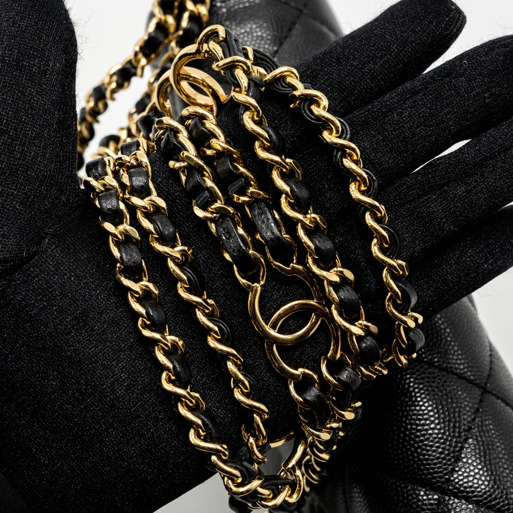 Chanel Quilted Flap Bag with Double and CC Logo Chain Caviar Black  (Microchip)