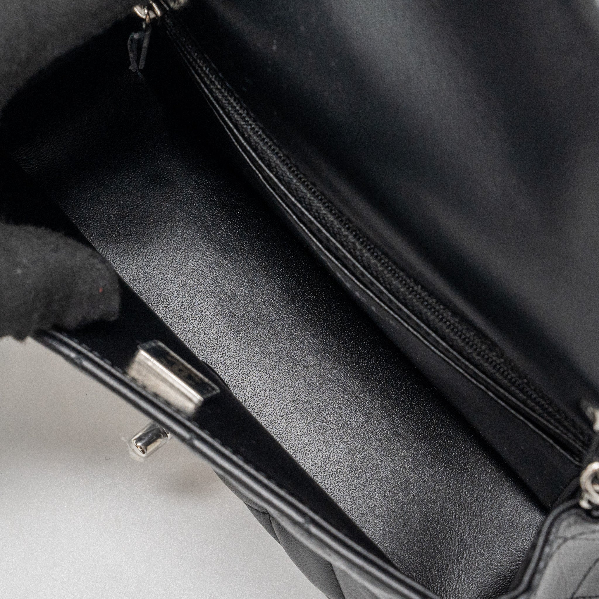 Chanel mini rectangular flap bag lambskin black  (microchip)