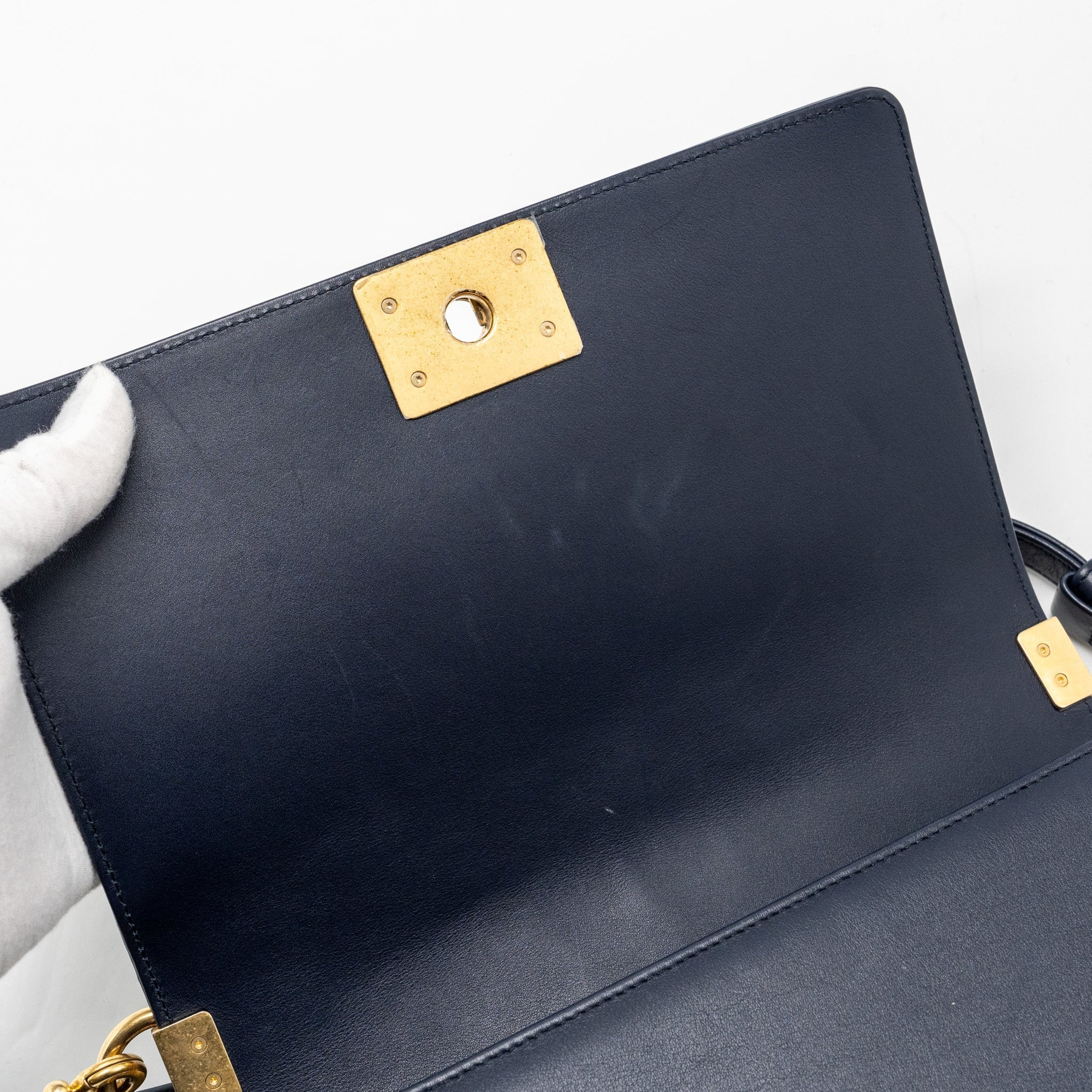 Chanel 20B medium boy bag with top handle Calfskin navy