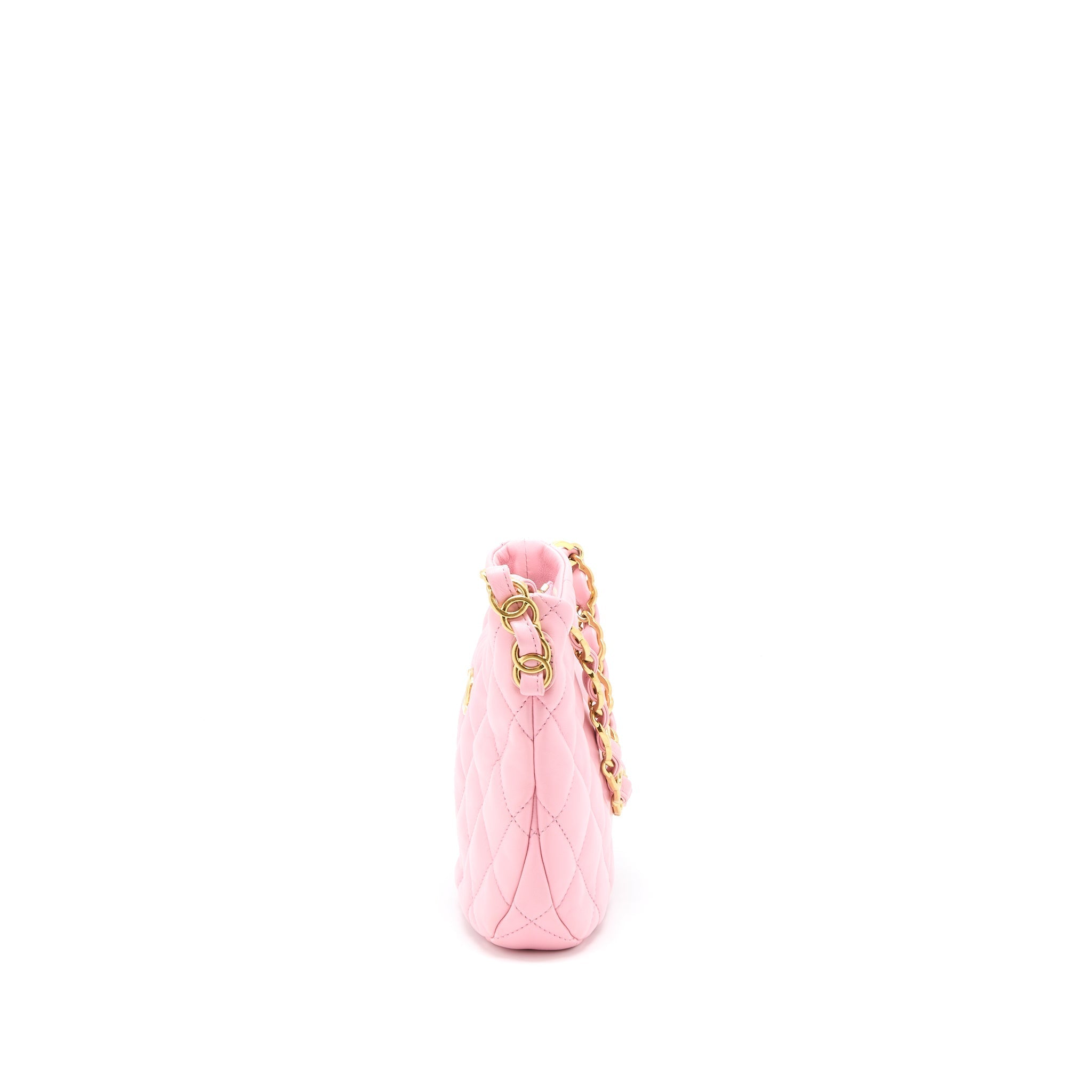 Chanel 22K Hobo Bag Logo Chain Lambskin Pink  (Microchip)