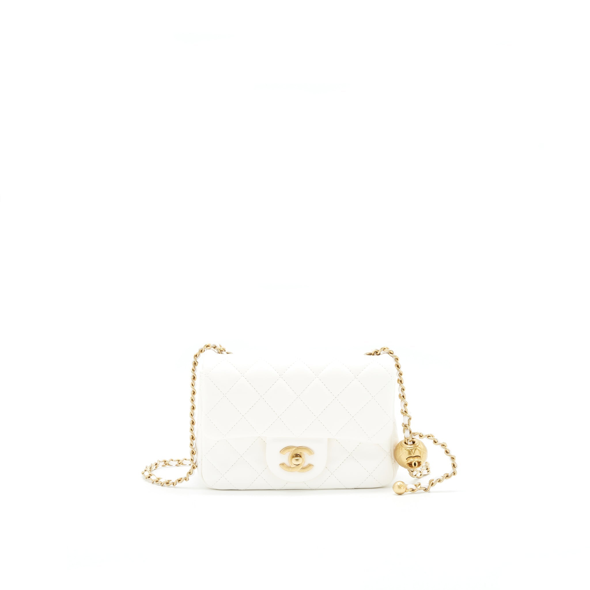 Chanel 21B Pearl Crush Square mini flap Bag Lambskin White