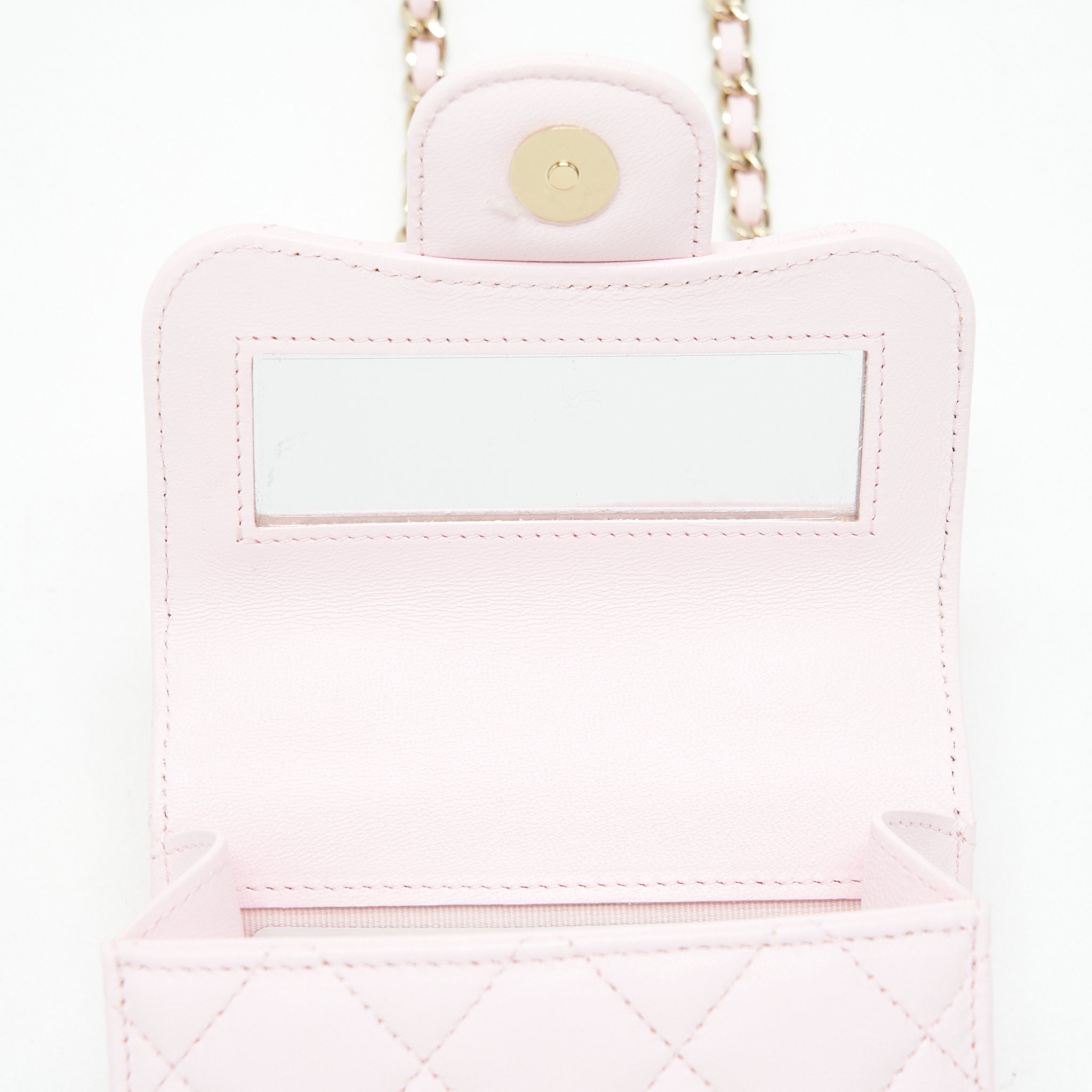 Chanel 22P Top Handle Mini Flap Bag With Chain Lambskin Pink L