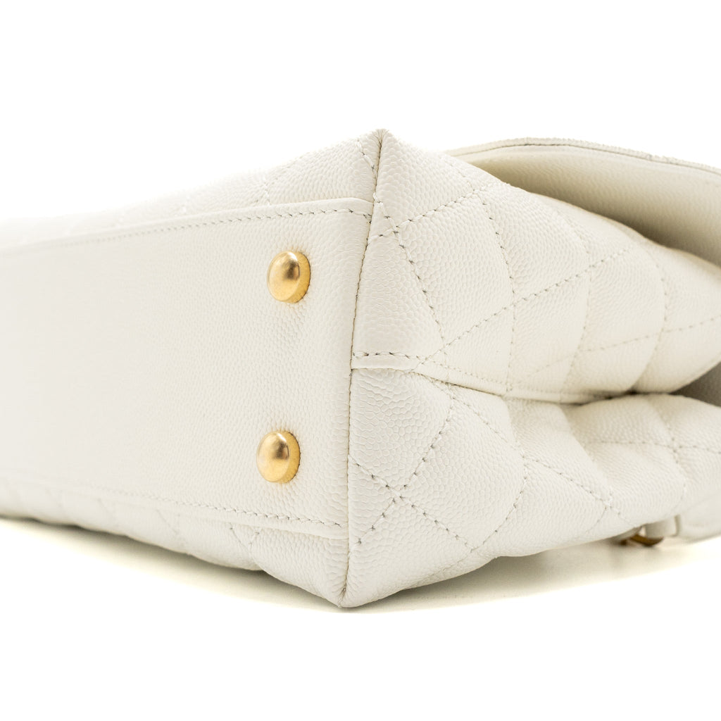 Chanel 23P detailed top handle Small coco handle caviar white  (microchip )