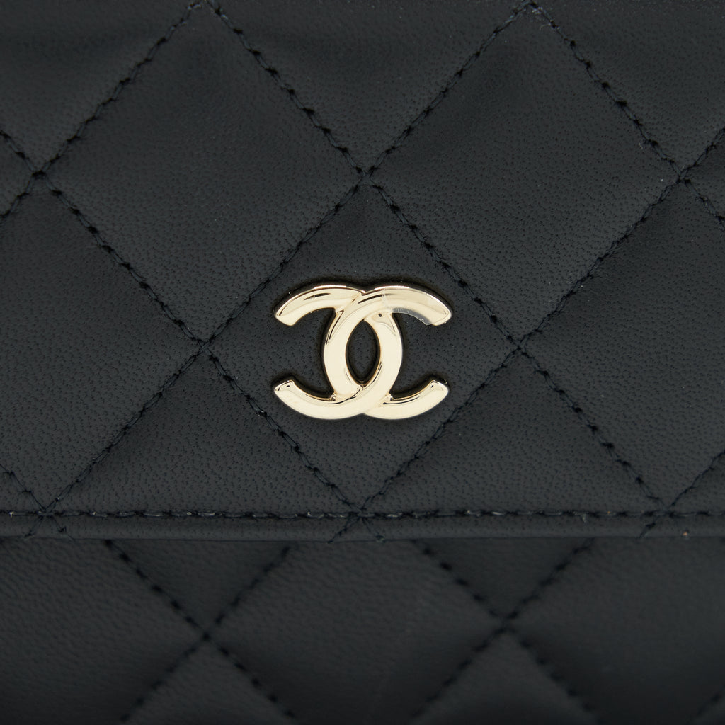 Chanel Mini Flap Card Holder Ribbon Chain Lambskin Black L