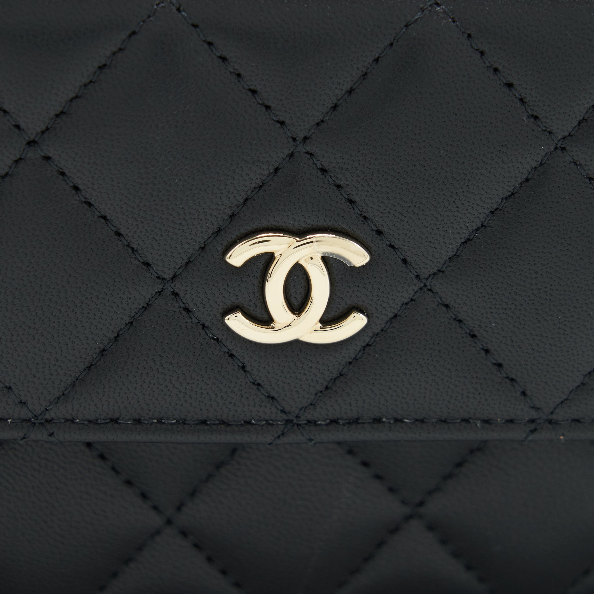 Chanel Mini Flap Card Holder Ribbon Chain Lambskin Black L