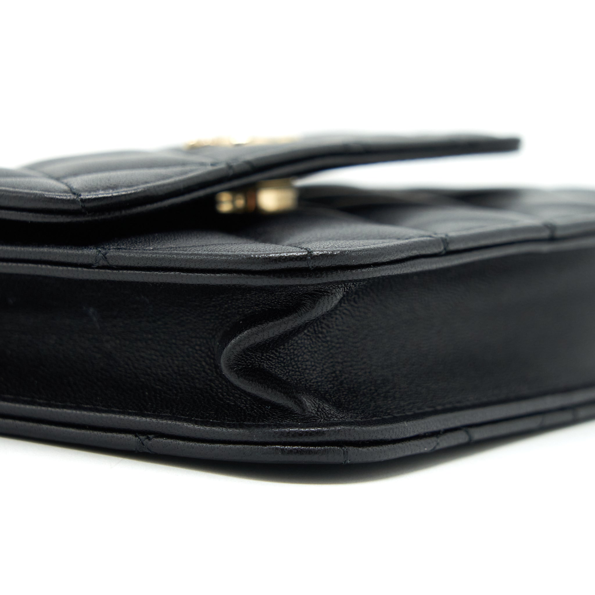 Chanel Mini Flap Card Holder Ribbon Chain Lambskin Black L
