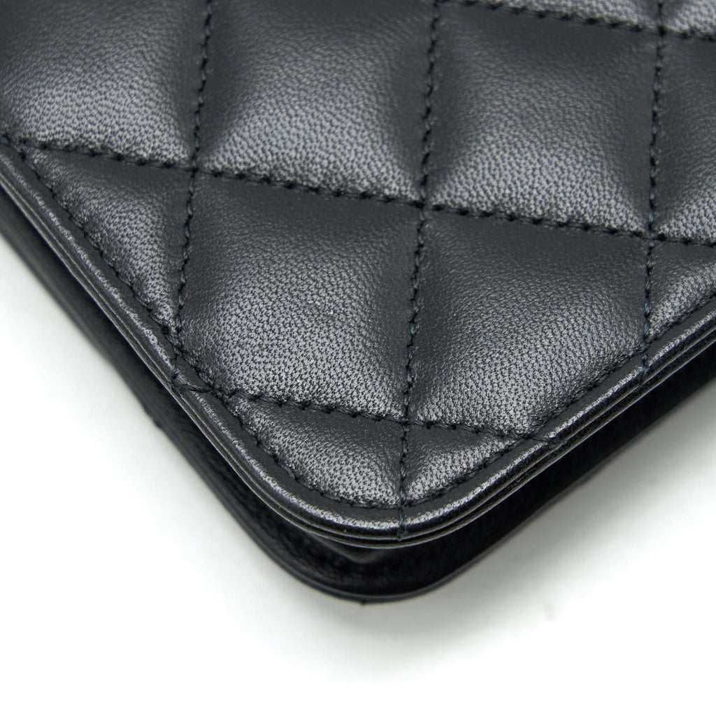 Chanel Mini Flap Card Holder Ribbon Chain Lambskin Black L