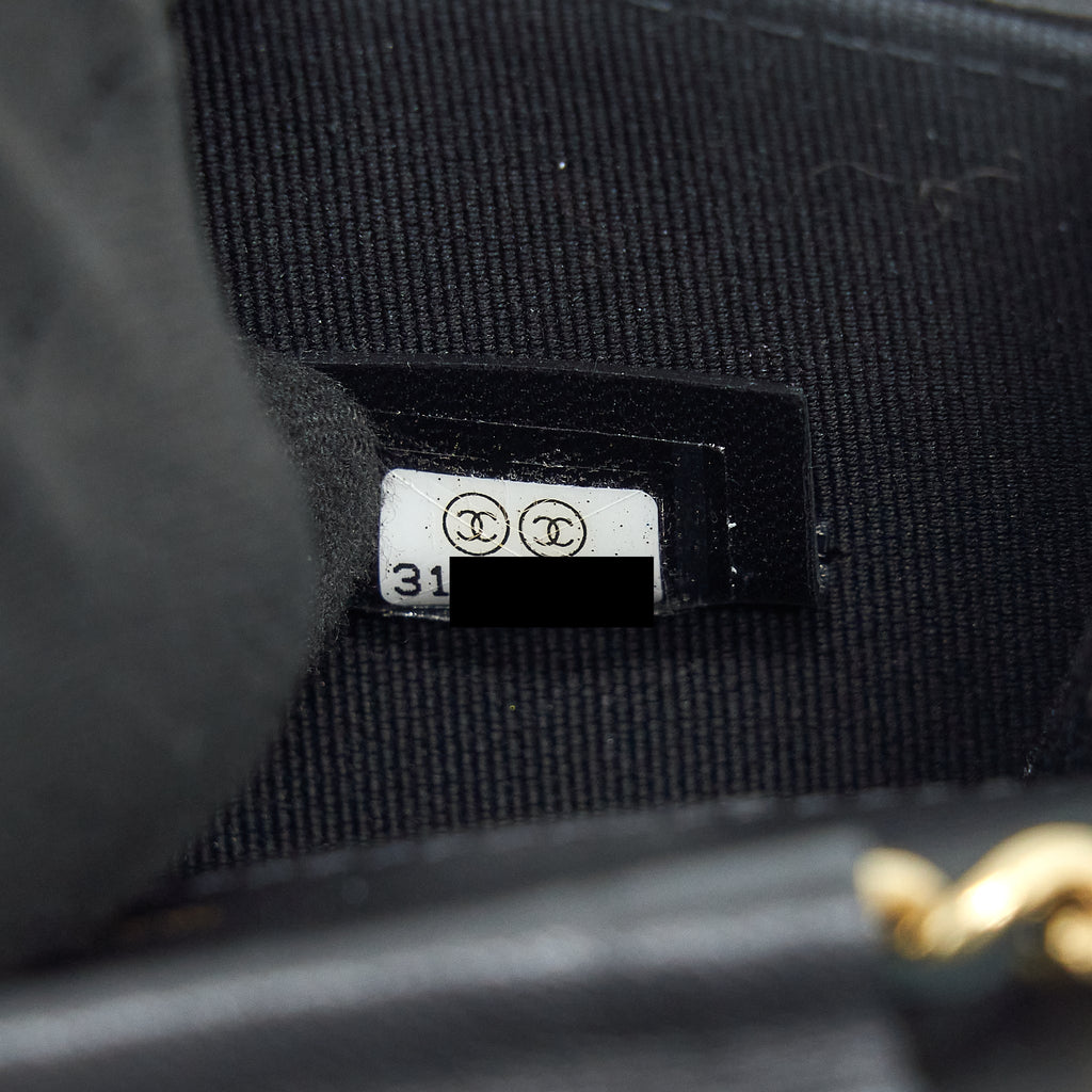 Chanel Mini Flap Card Holder Ribbon Chain Lambskin Black L