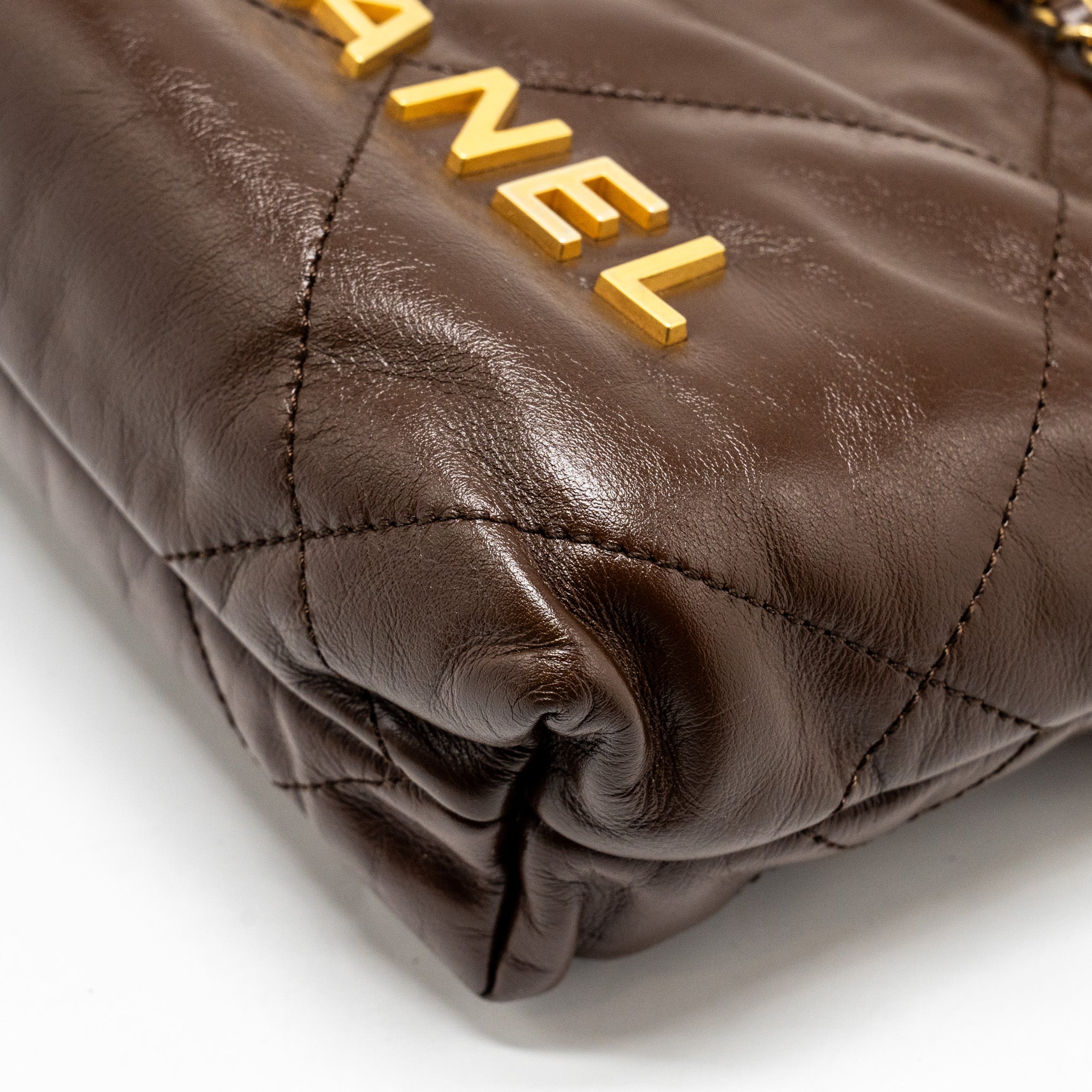 Chanel Mini 22 Bag Shiny Calfskin Chocolate  (microchip)