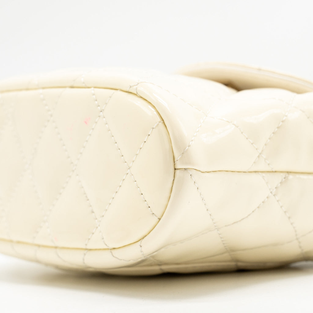 CHANEL Seasonal Square Flap Bag With Chain Patent White L (Microchip)