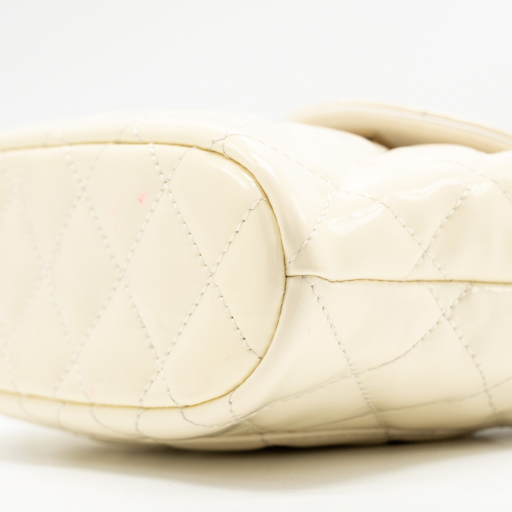 CHANEL Seasonal Square Flap Bag With Chain Patent White L (Microchip)