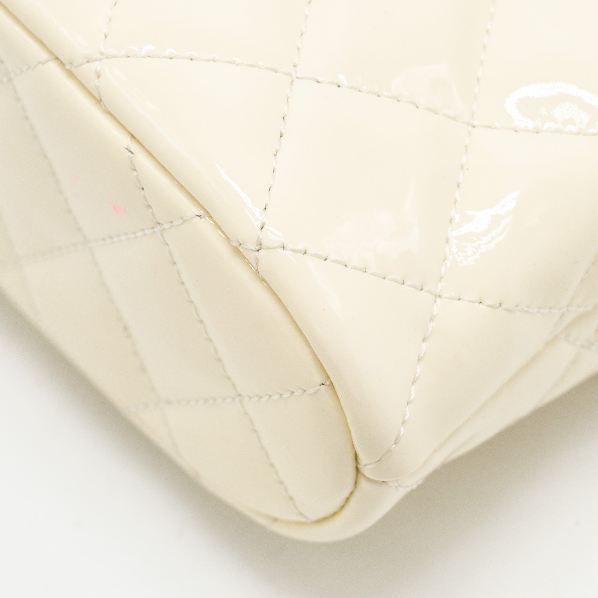 CHANEL Seasonal Square Flap Bag With Chain Patent White L (Microchip)