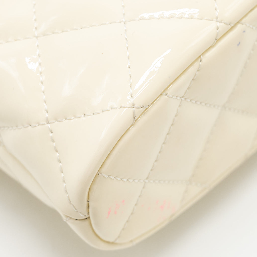 CHANEL Seasonal Square Flap Bag With Chain Patent White L (Microchip)