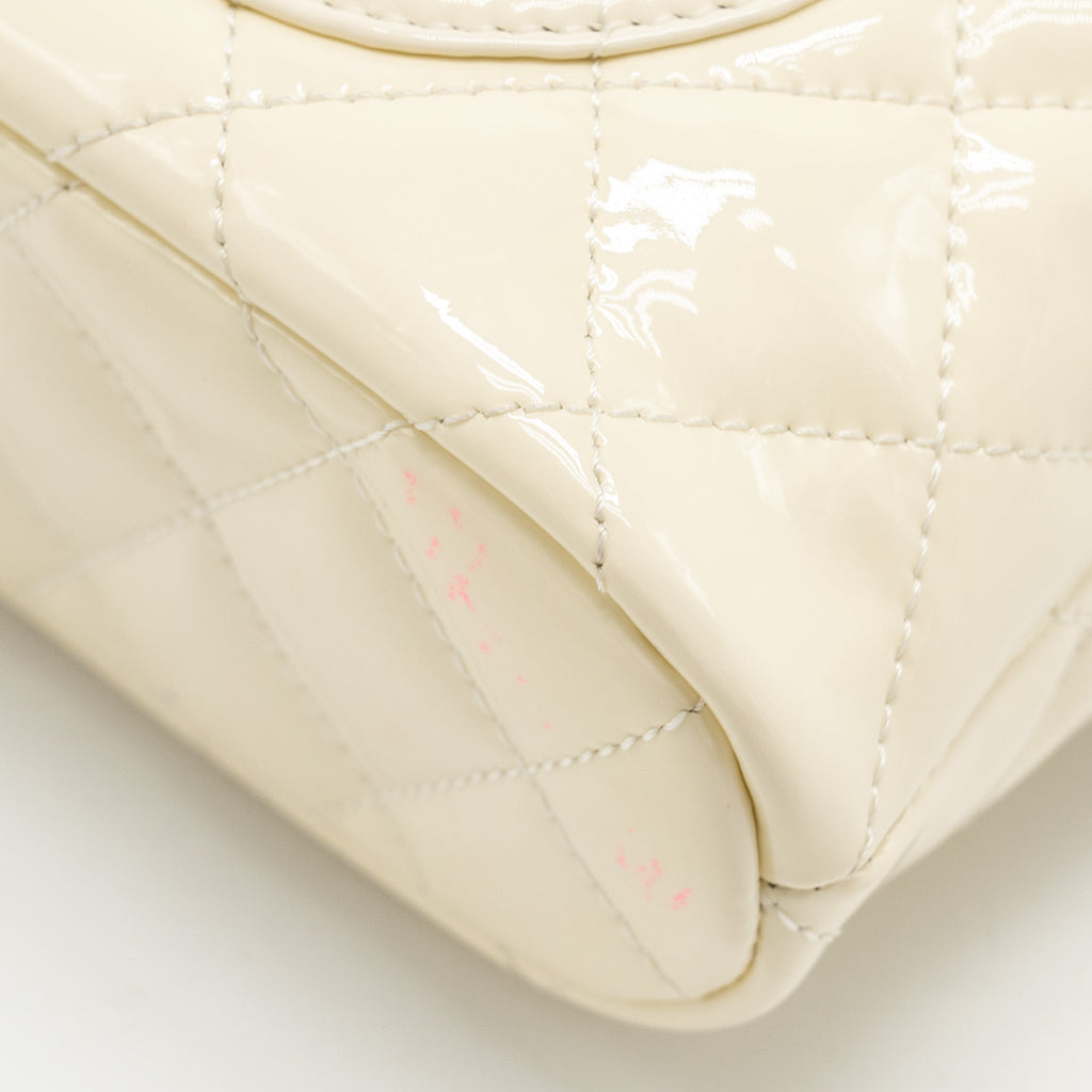 CHANEL Seasonal Square Flap Bag With Chain Patent White L (Microchip)