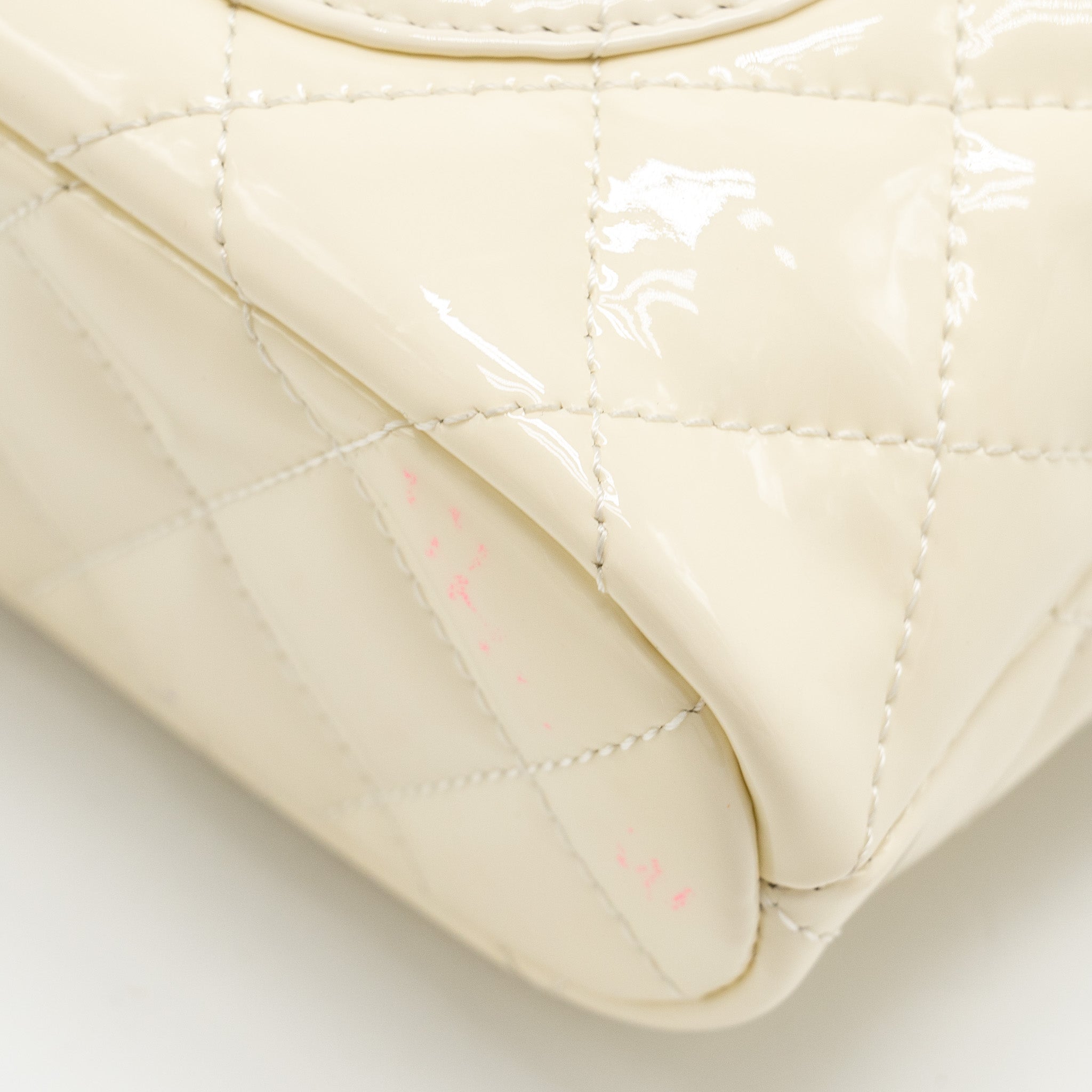 CHANEL Seasonal Square Flap Bag With Chain Patent White L (Microchip)