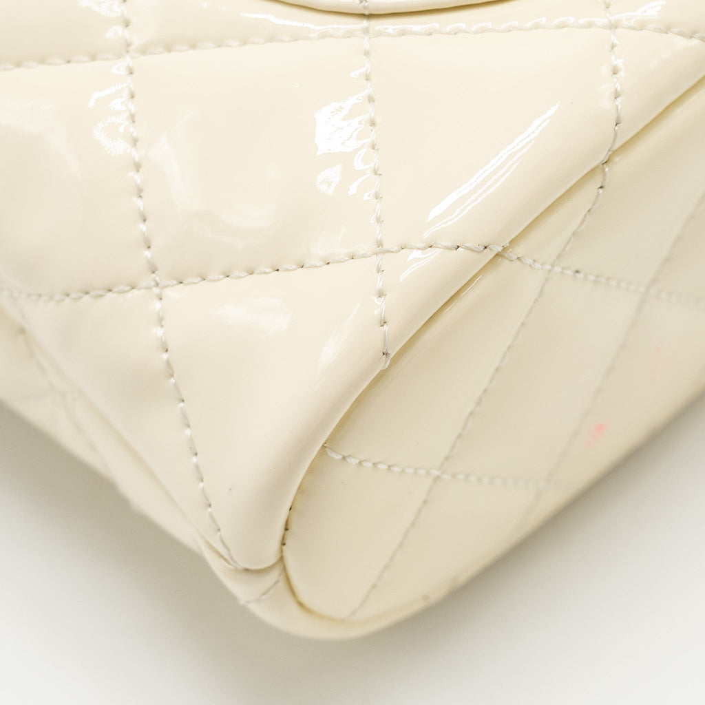 CHANEL Seasonal Square Flap Bag With Chain Patent White L (Microchip)