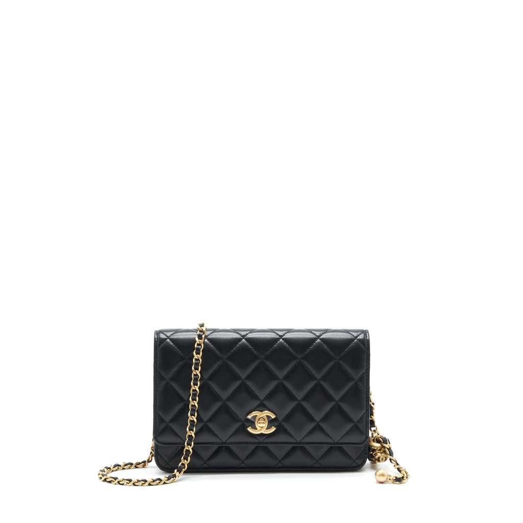 Chanel 22S Pearl Crush Wallet On Chain Lambskin Black