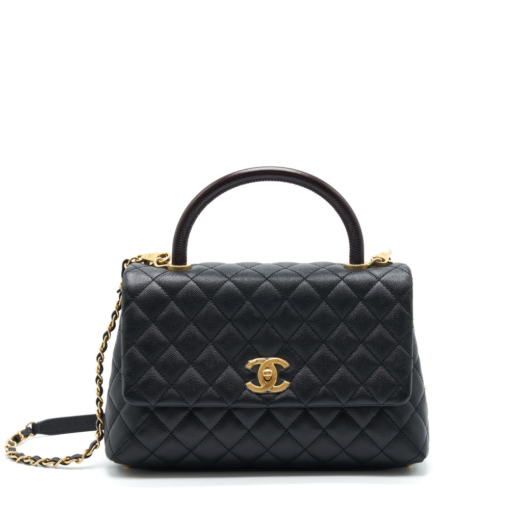 Chanel Medium Coco Handle With Lizard Embossed Handle Caviar Black