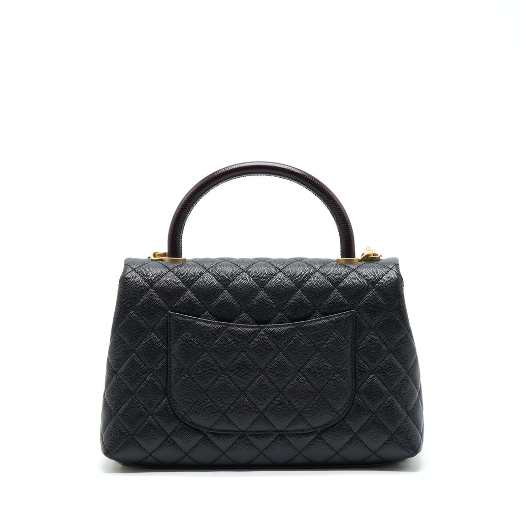 Chanel Medium Coco Handle With Lizard Embossed Handle Caviar Black