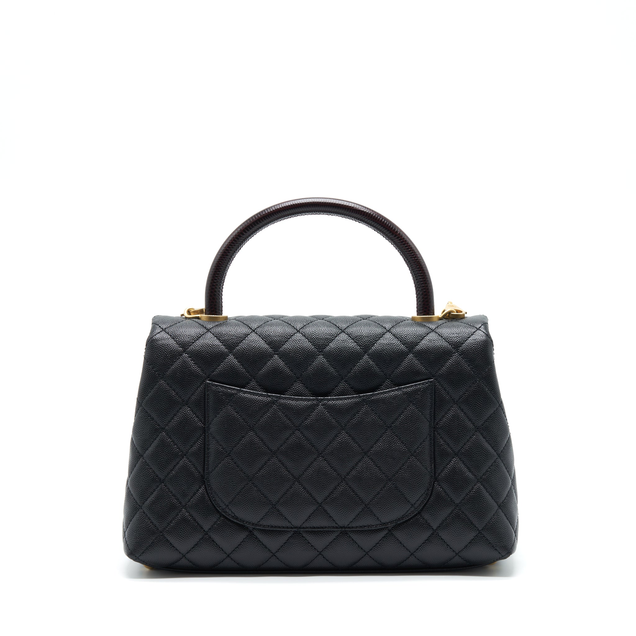 Chanel Medium Coco Handle With Lizard Embossed Handle Caviar Black