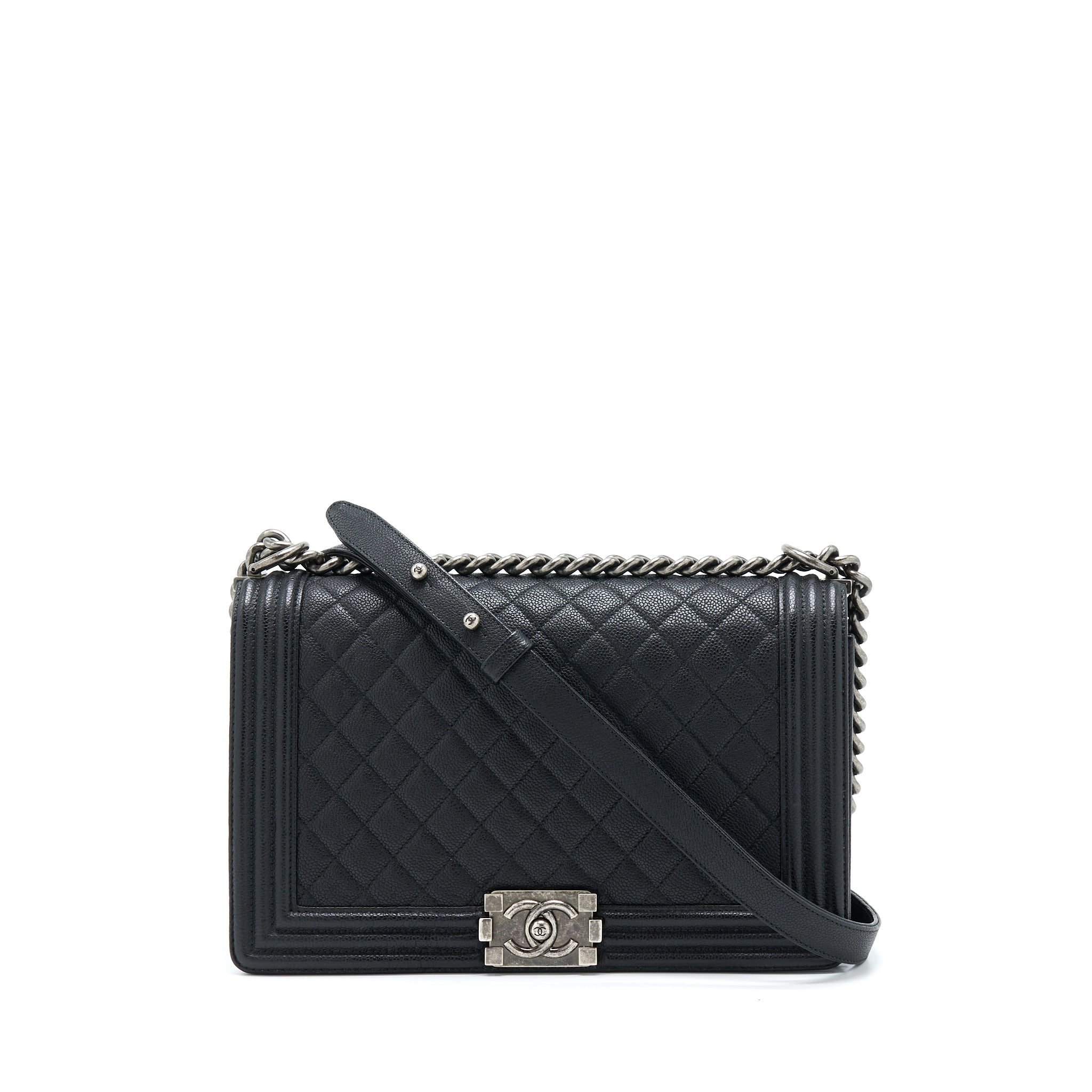 Chanel New Medium 28cm Boy Bag Caviar Black Ruthenium