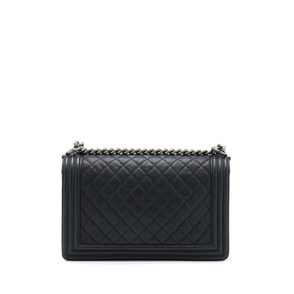 Chanel New Medium 28cm Boy Bag Caviar Black Ruthenium