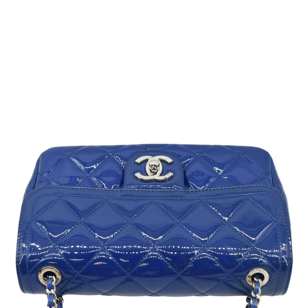 CHANEL Coco Shine Flap Small Quilted Patent Leather Shoulder Bag Blue