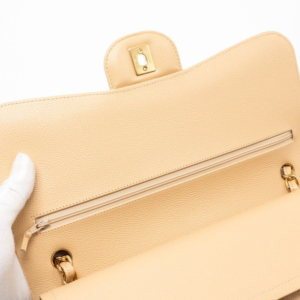 Chanel Jumbo Classic Double Flap Caviar Beige L (Microchip)