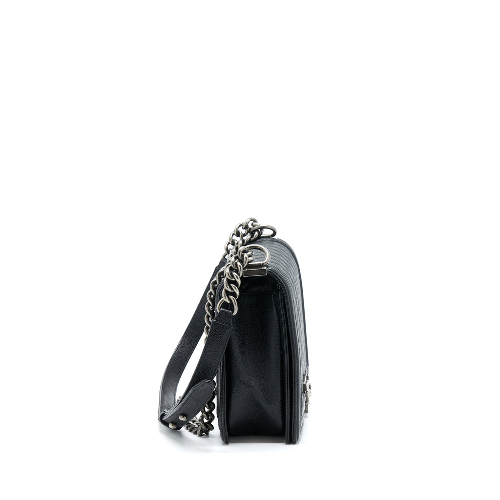 Chanel New Medium 28cm Boy Bag Caviar Black Ruthenium