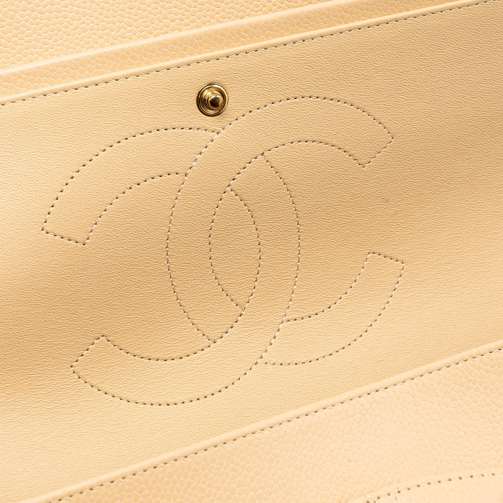 Chanel Jumbo Classic Double Flap Caviar Beige L (Microchip)