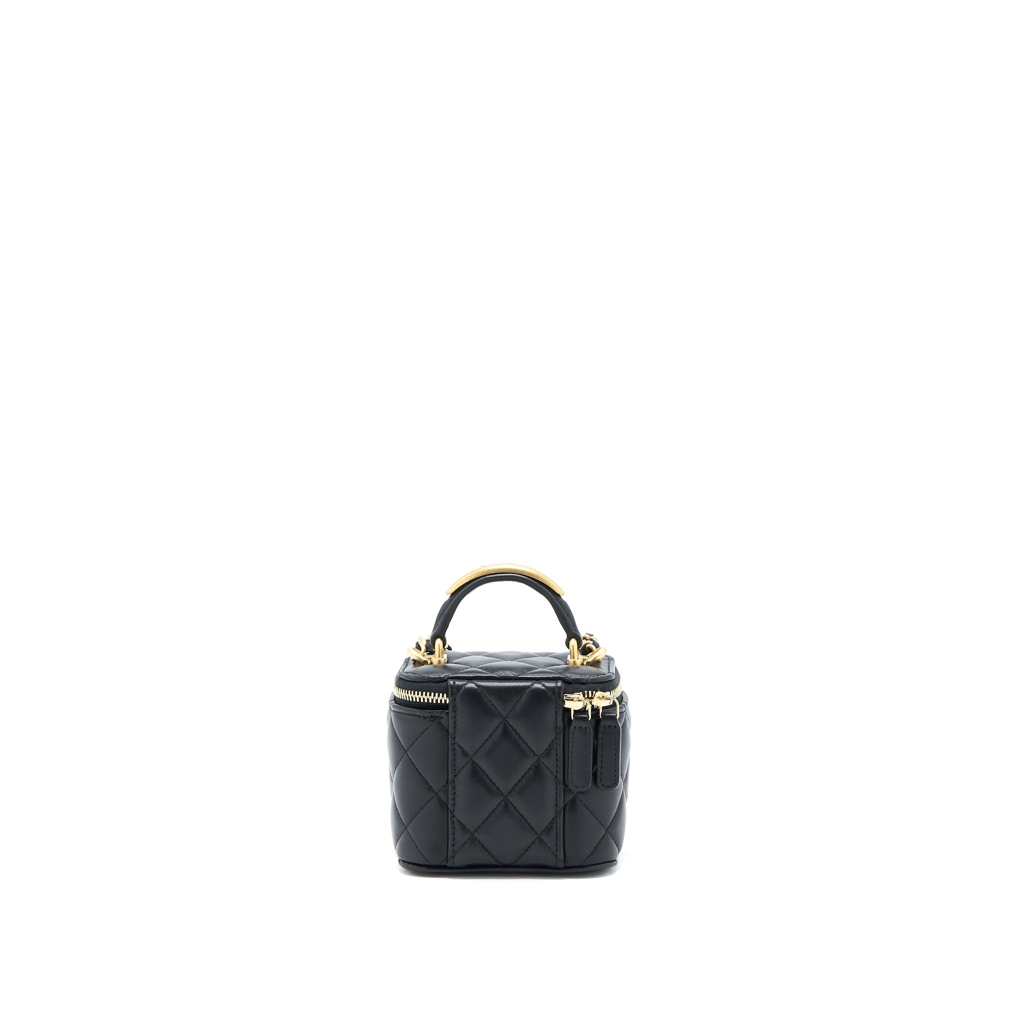 Chanel 22B Detailed Top Handle Mini Vanity With Chain Lambskin Black Brushed
