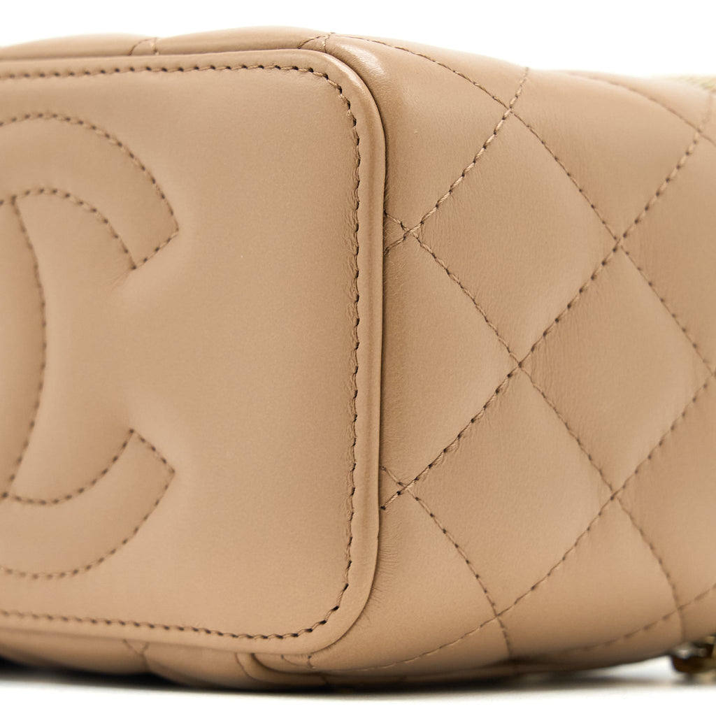 Chanel 22K Gold Pillar Adjustable Chain Long Vanity Lambskin Beige Brushed  (Microchip)