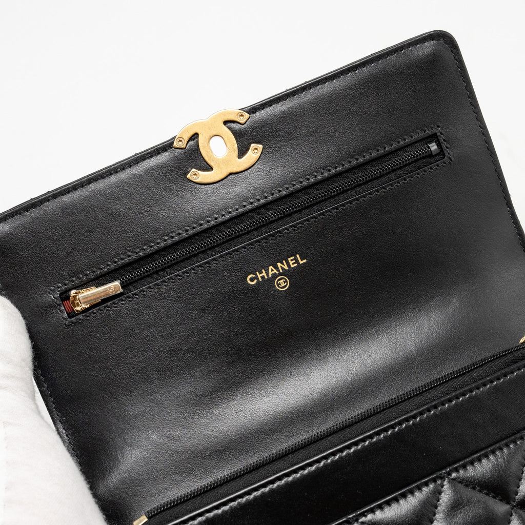 Chanel 24c Gold Crush Wallet On Chain Calfskin Black (microchip)