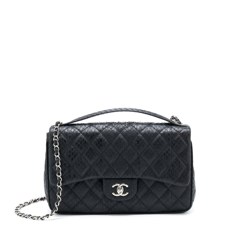 Chanel Top Handle Flap Bag Python Black