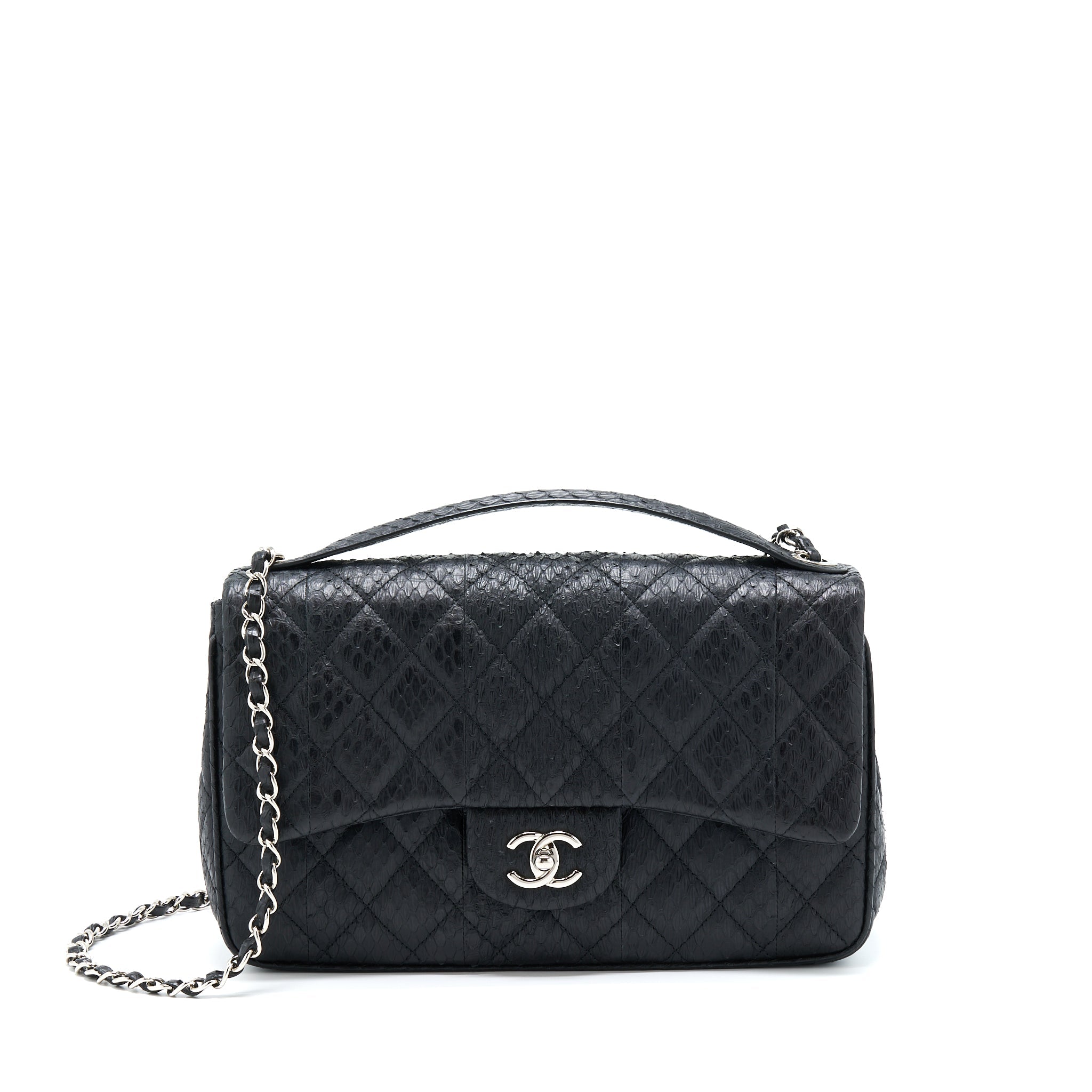 Chanel Top Handle Flap Bag Python Black