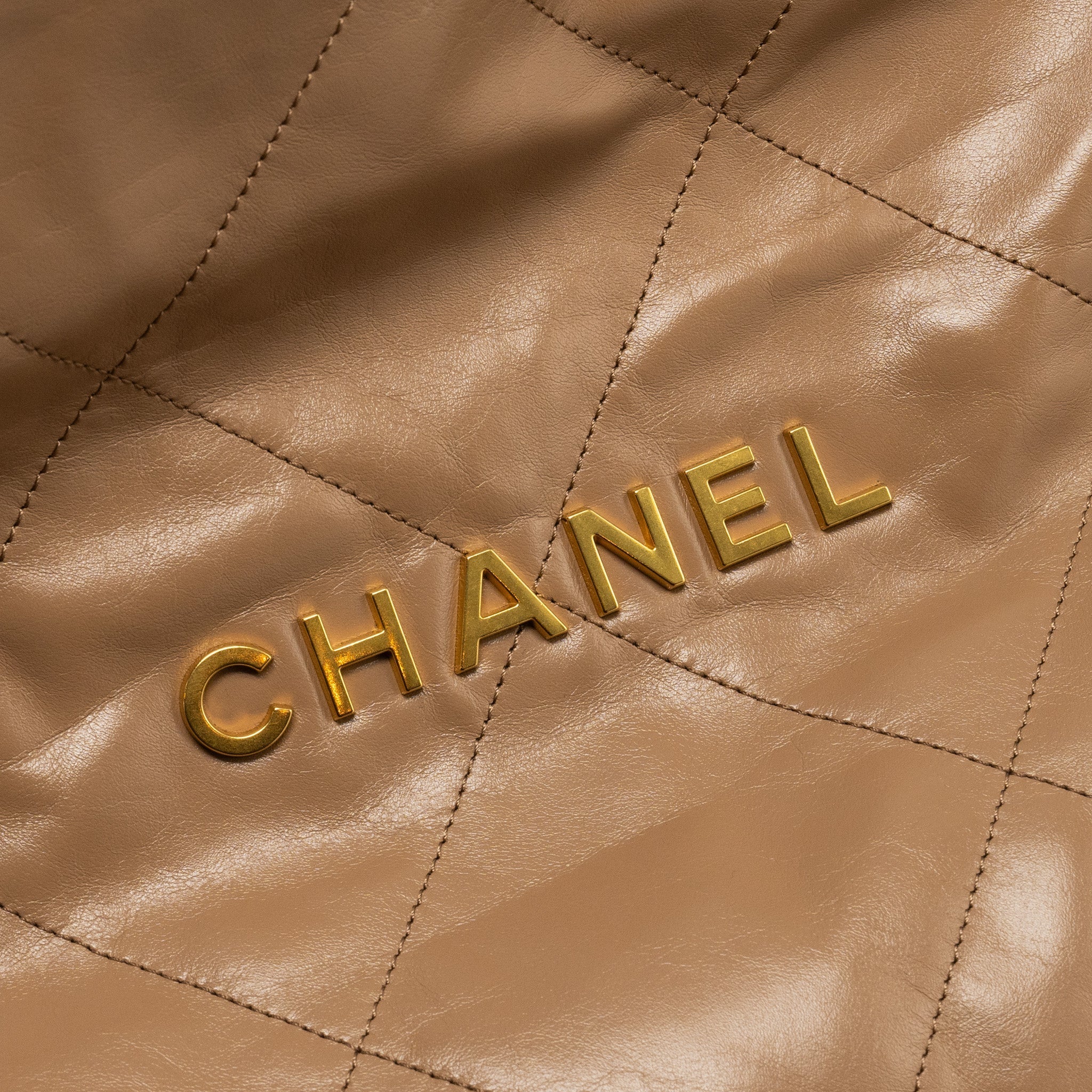 Chanel Small 22 Bag Shiny Calfskin Dark Beige  (microchip)