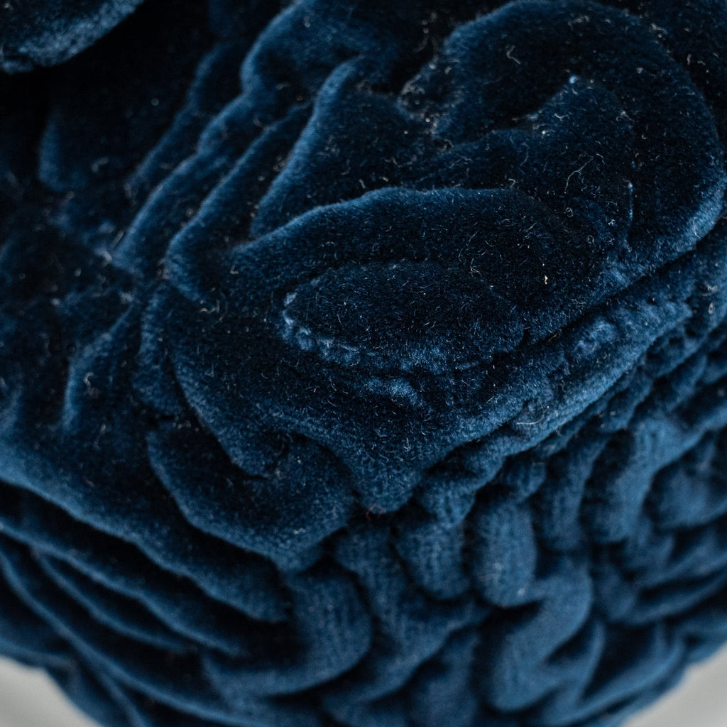 Chanel Camellia Embossed Mini Square Flap Bag Velvet Navy  (microchip)