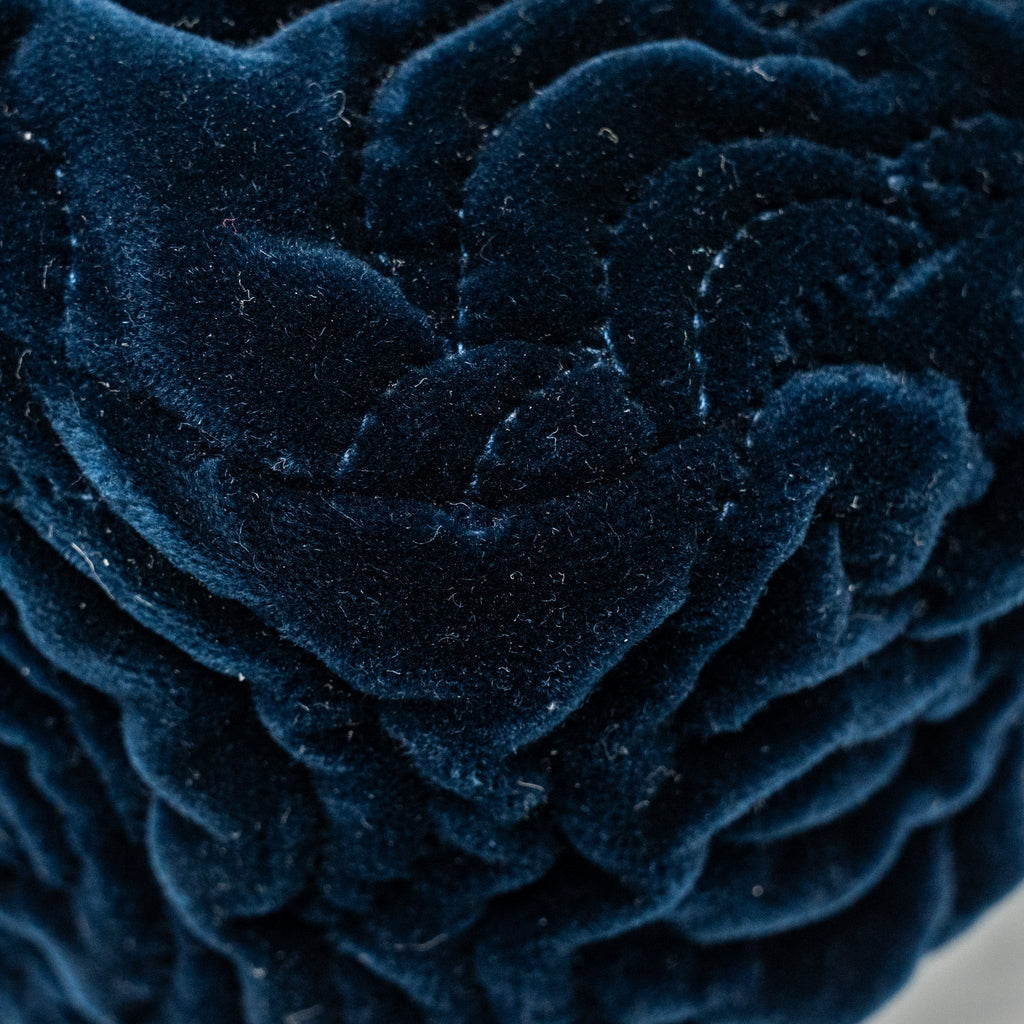 Chanel Camellia Embossed Mini Square Flap Bag Velvet Navy  (microchip)