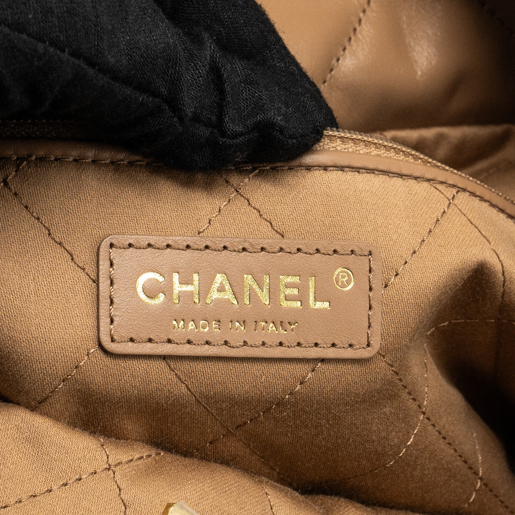 Chanel Small 22 Bag Shiny Calfskin Dark Beige  (microchip)