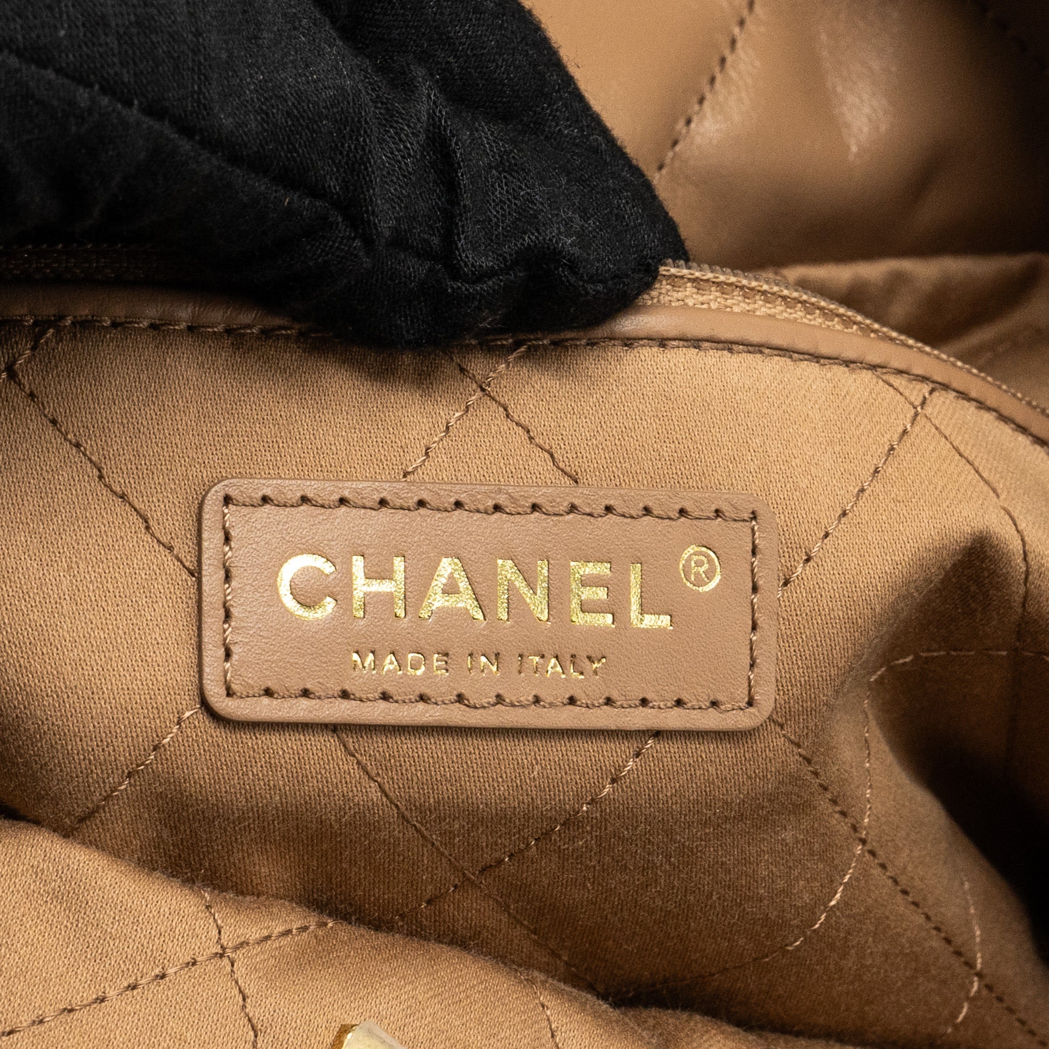 Chanel Small 22 Bag Shiny Calfskin Dark Beige  (microchip)