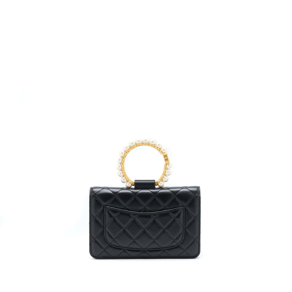 Chanel 21S Wallet On Chain With Pearl/CC logo Round Handle Lambskin Black Brushed