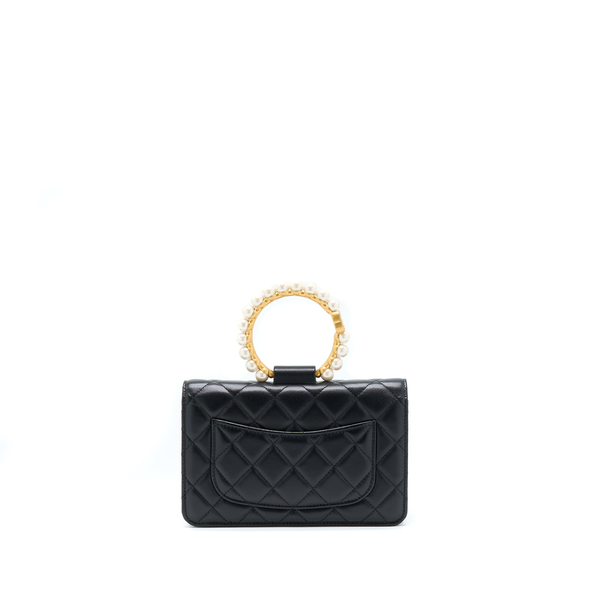 Chanel 21S Wallet On Chain With Pearl/CC logo Round Handle Lambskin Black Brushed
